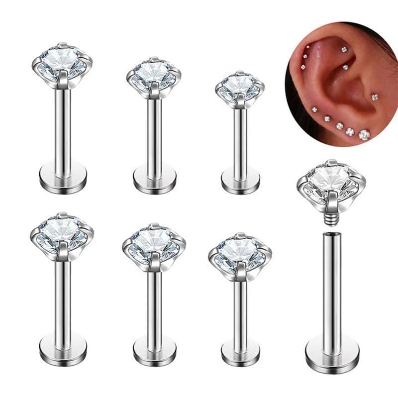 Kit 12 Piercing Labret Ponto De Luz (2.5mm) Helix Tragus Conch Aço Cirúrgico 6/8/10mm