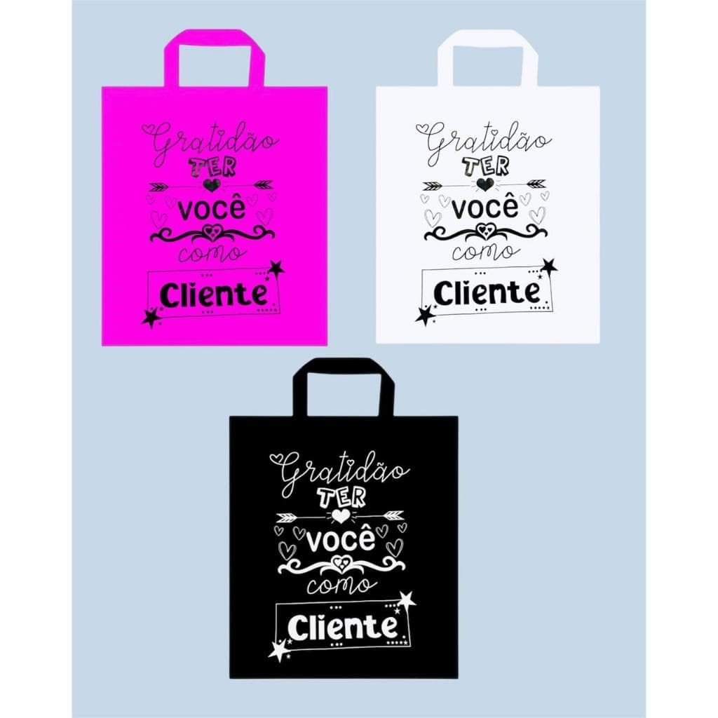 Kit 50 sacolas Personalizadas Plastico Frases alça fita 30x45 Gratidão