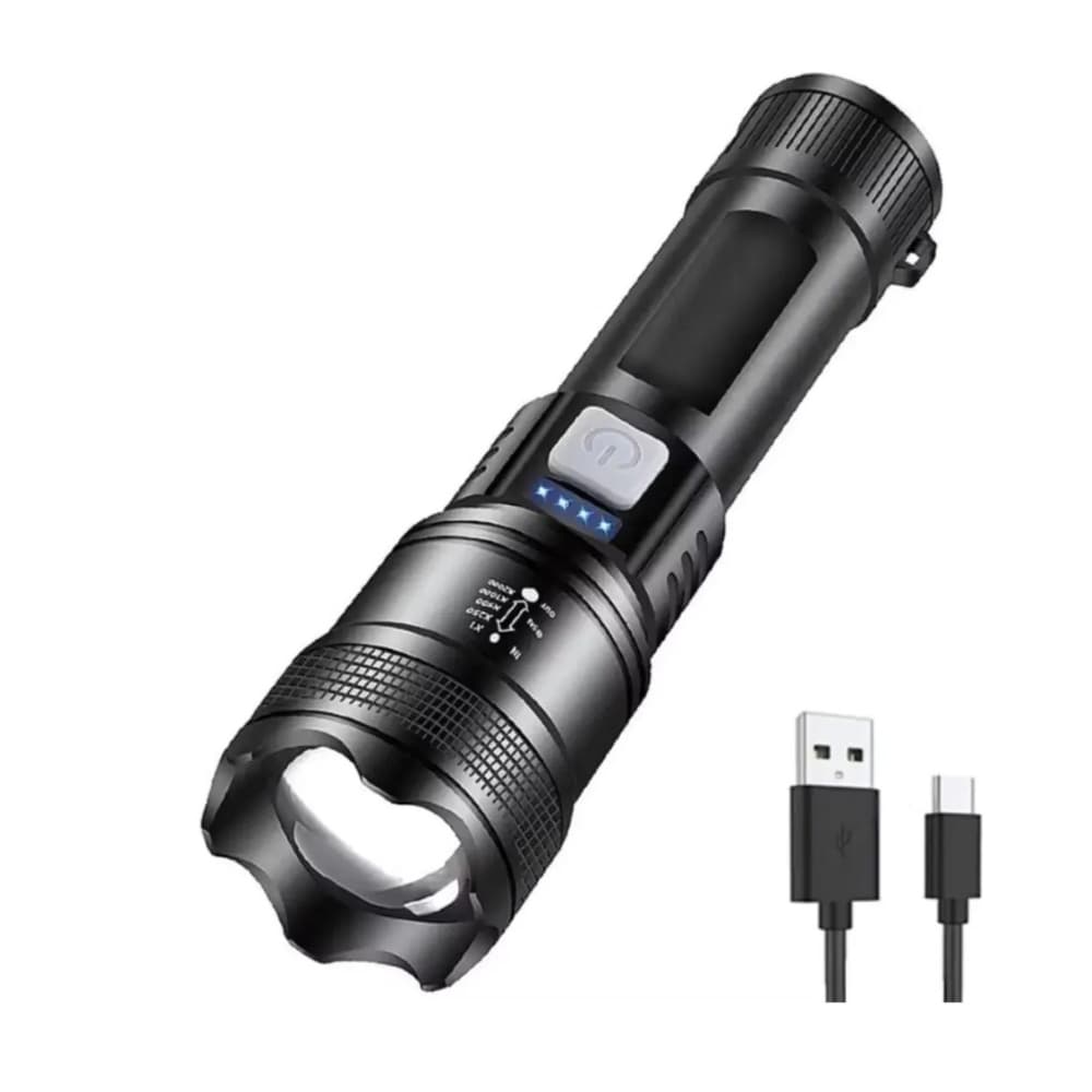 Lanterna Tática Recarregável Onex Lan 7059 LED P50 1200 Lúmens Zoom USB Super Potente 3 Modos IP65