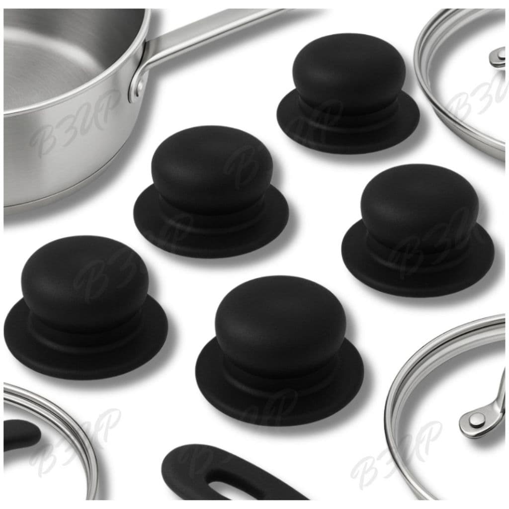 Kit 5 Pomel Puxador Pegador Universal Tampas de Vidro e Alumínio Panelas e Frigideiras