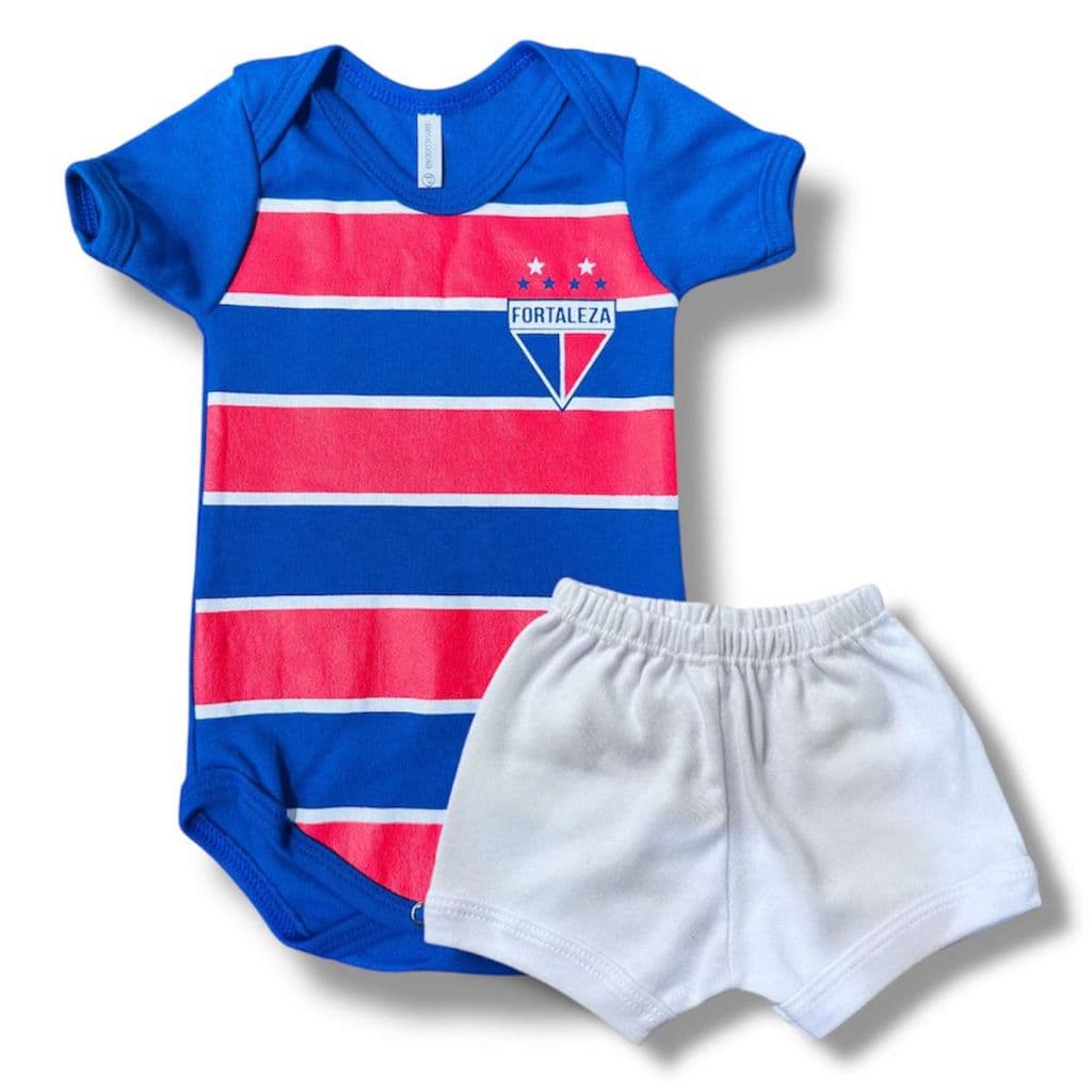 Kit Body Bebê Fortaleza + Shorts Mesversário Futebol Temático