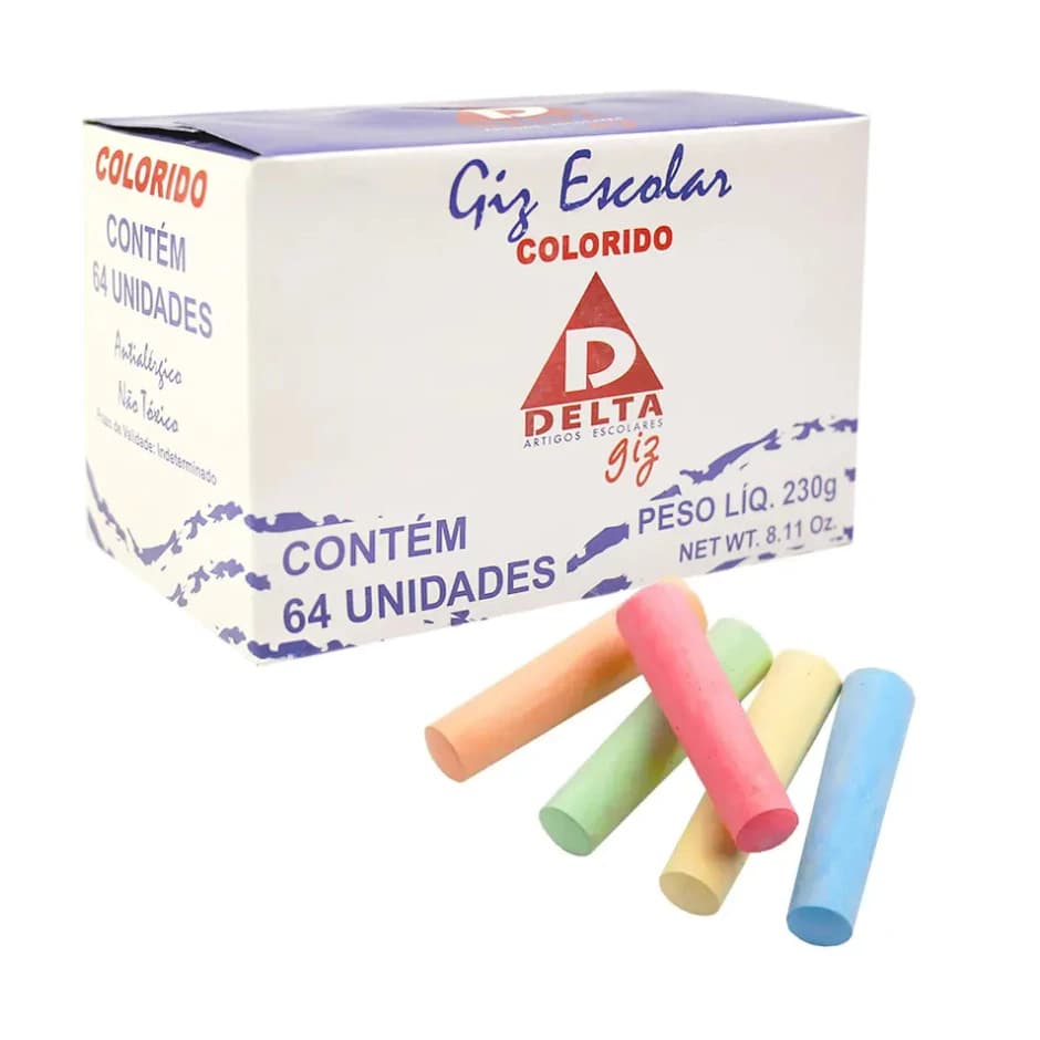 Caixas de Giz Colorido Escolar Quadro Verde Negro Caixa com 64 Unidades Delta