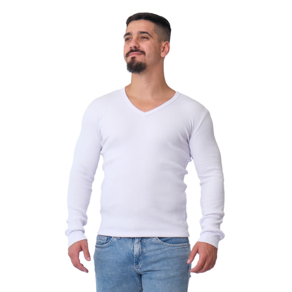 Kit 2 Camisetas Masculina Manga Longa Decote V