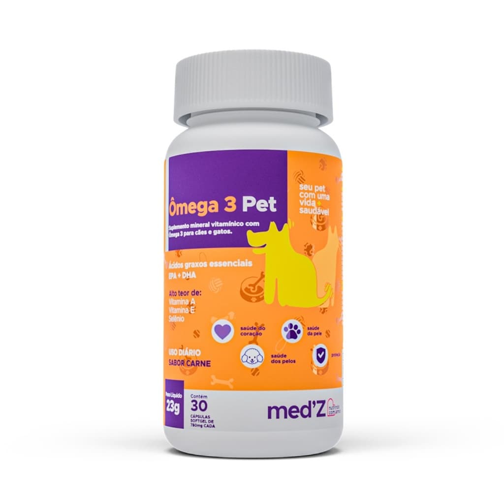 Suplemento Ômega 3 Pet Cães e Gatos - Pele Saudável, Coração Forte e Imunidade Sabor Carne