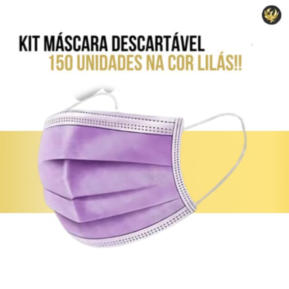 Kit 150 Máscaras LILÁS Descartáveis Tripla Camada Com Clipe Nasal Adulto