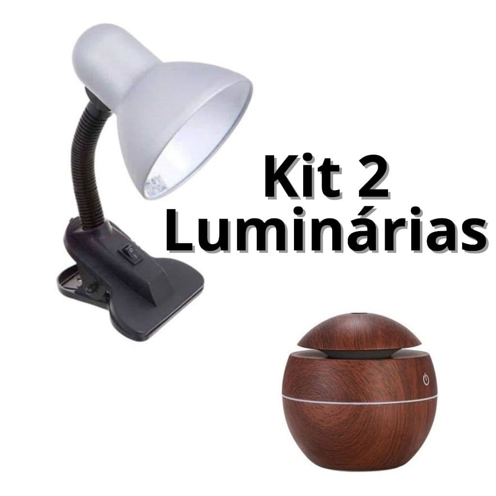 Kit Mini Aromatizador Difusor Umidificador Marrom + Luminária Garra Com Presilha Escritório Quarto