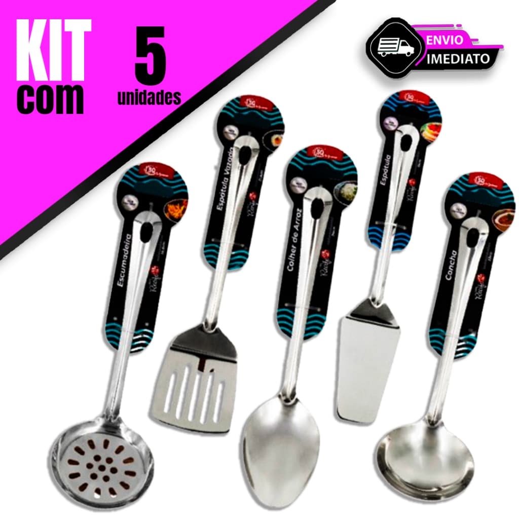 Kit Escumadeira + Espatula + Colher +Espatula Vazada + Concha para Cozinha ou Restaurante