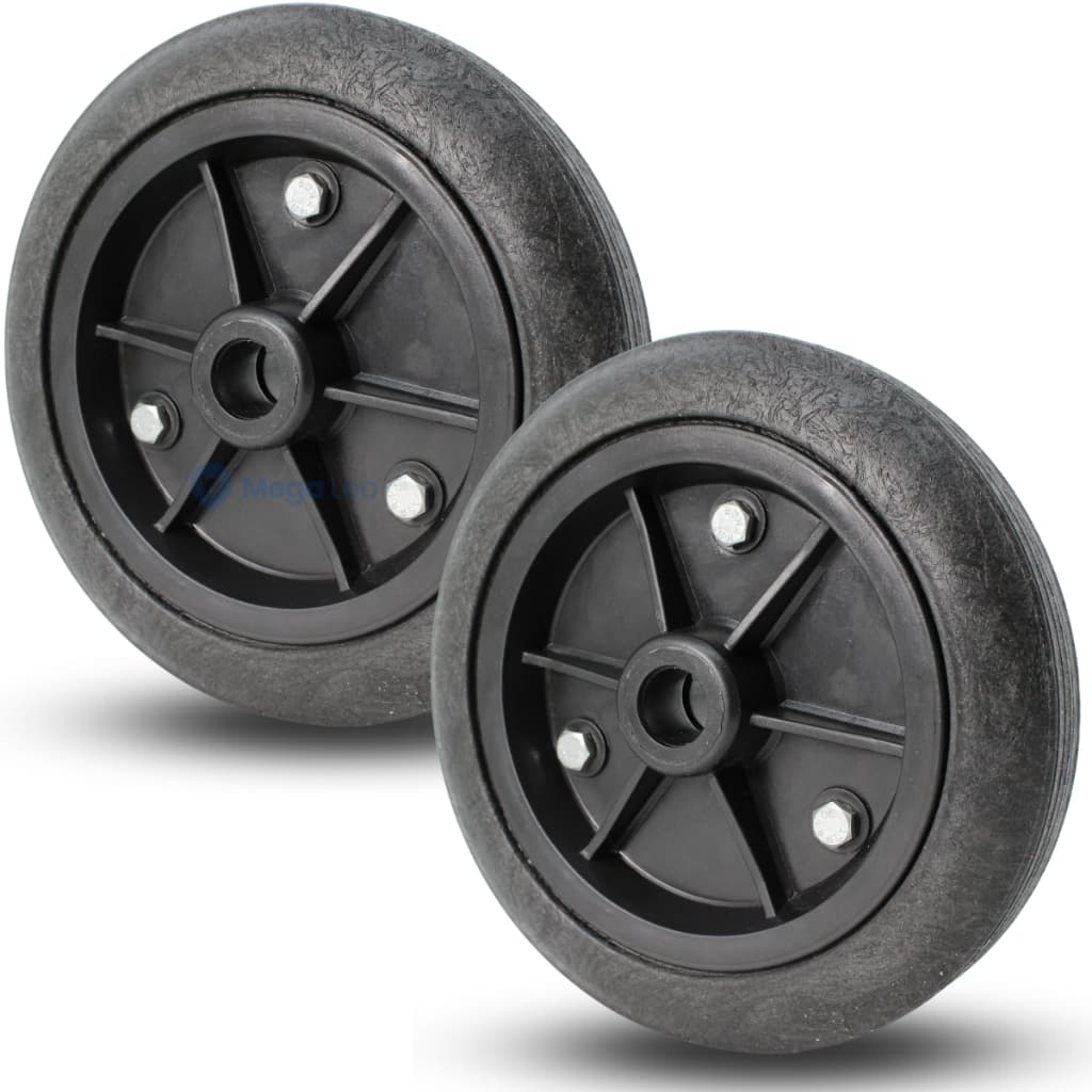 MegaLeo Conjunto 2 Rodas 9" Furo Passante 3/4" Aro Polipropileno PP Pneu de Borracha PVC Carga 120kg