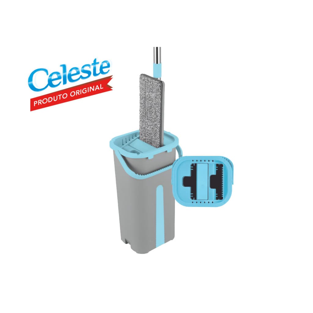 Rodo Mop Balde Rapid Clean Celeste Mop Flat Microfibra