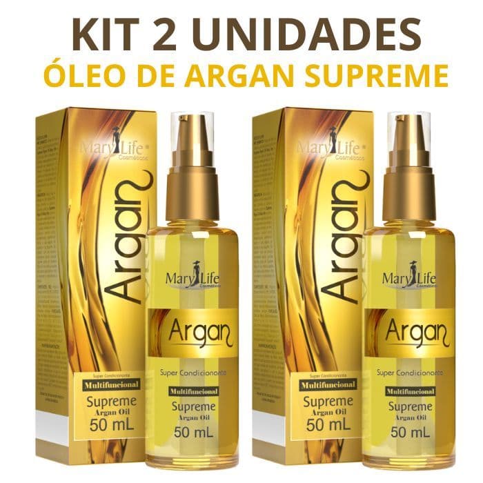 Kit 2 Un Óleo Argan Supreme 50ML MARY LIFE Reparador de Pontas Protetor Térmico Hidratação Original