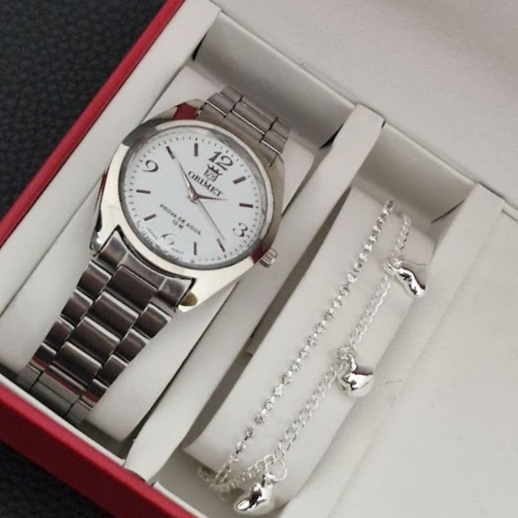Relógio Feminino Analógico elegante Minimalista Prata + Pulseira + Caixa  Presente Mulher,  namorada, presente de natal