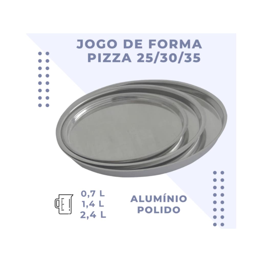 Kit 3 Forma Assadeira Para Pizza Bandeja Redonda Alumínio Polido