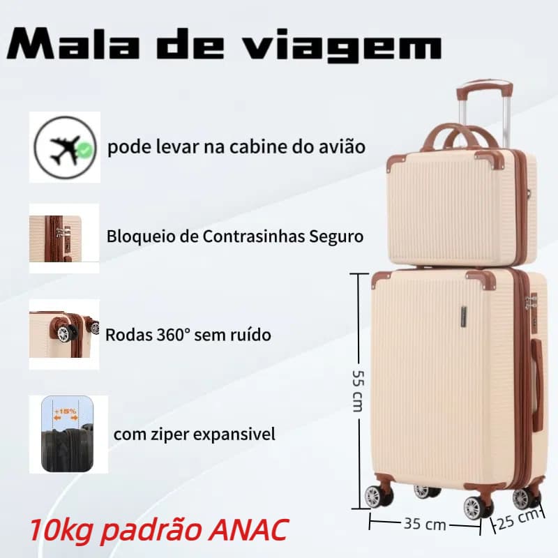 kit de Mala De Viagem 10 KG 9KG  4 Roda Gira 360 Grau Fibra + Frasqueira  novo2024  codigo:2024B- 2025B