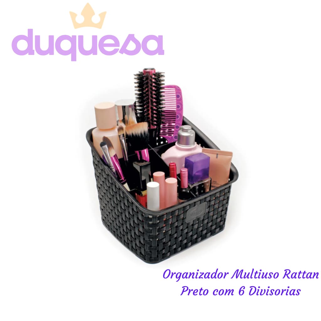 Organizador Multiuso Rattan 6 Divisorias P/ Talher Controle Remoto Pincel Maquiagem Escova de Cabelo