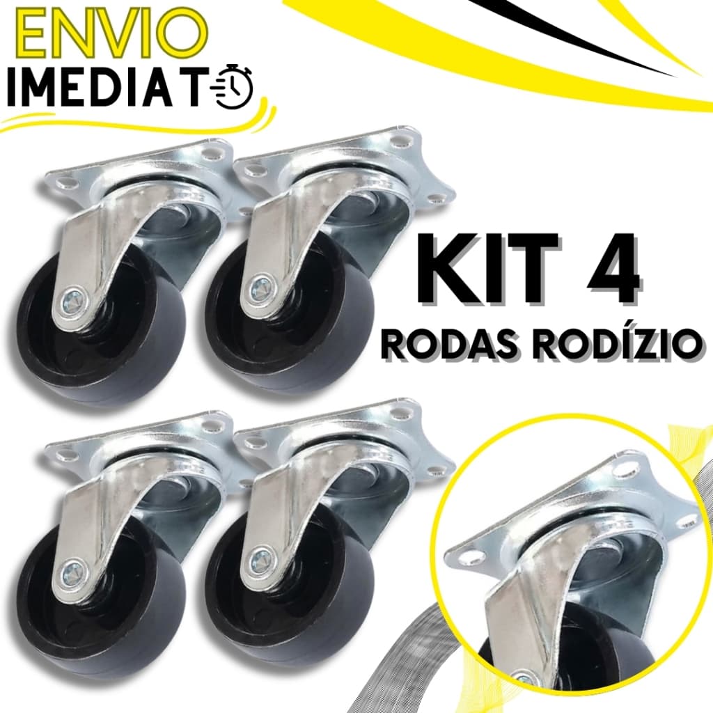 KIT 4 Roda Rodízio Giratório Rodinha de Móveis Suporte Reforçado Super Resistente para Vaso Cabeceira Não Risca o Piso