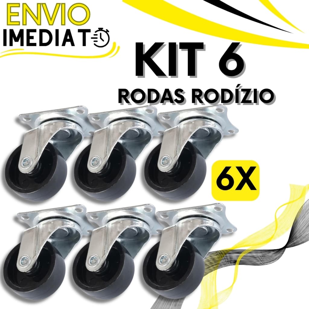 KIT 6 Roda Rodízio Giratório Rodinha de Móveis Suporte Reforçado Super Resistente para Vaso Cabeceira Não Risca o Piso