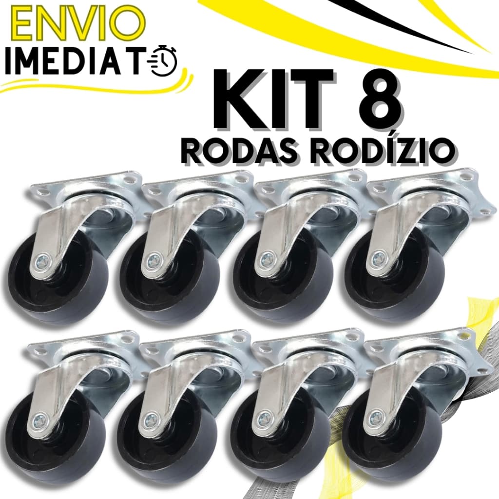 KIT 8 Roda Rodízio Giratório Rodinha de Móveis Suporte Reforçado Super Resistente para Vaso Cabeceira Não Risca o Piso