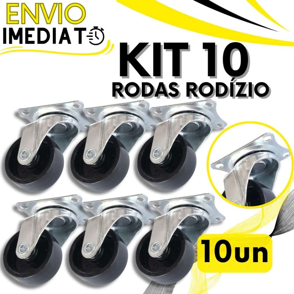 KIT 10 Roda Rodízio Giratório Rodinha de Móveis Suporte Reforçado Super Resistente para Vaso Cabeceira Não Risca o Piso