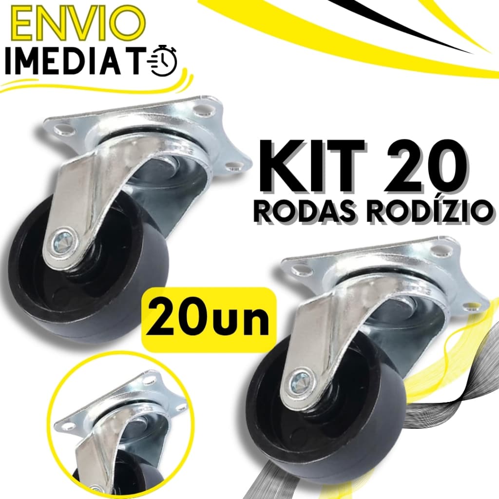 KIT 20 Roda Rodízio Giratório Rodinha de Móveis Suporte Reforçado Super Resistente para Vaso Cabeceira Não Risca o Piso