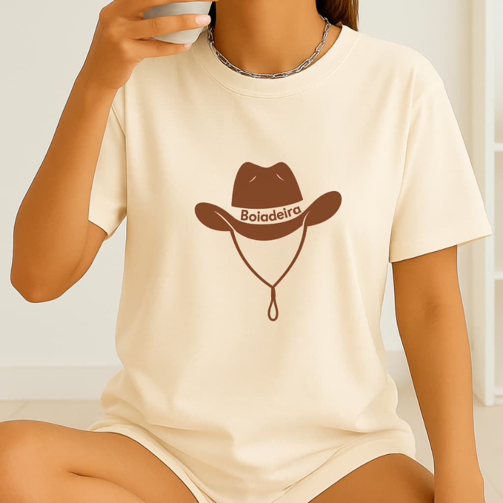 Camiseta T-shirt Feminina Boiadeira Country Estampa Chapéu Blusa 100%Algodão Cowboy Lançamento