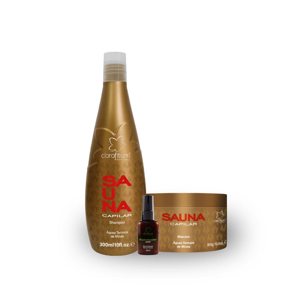 Kit Sauna Capilar Máscara Nutrição 300g Shampoo Nutritivo 300ml  e Reparador de Pontas  Abacate 35ml