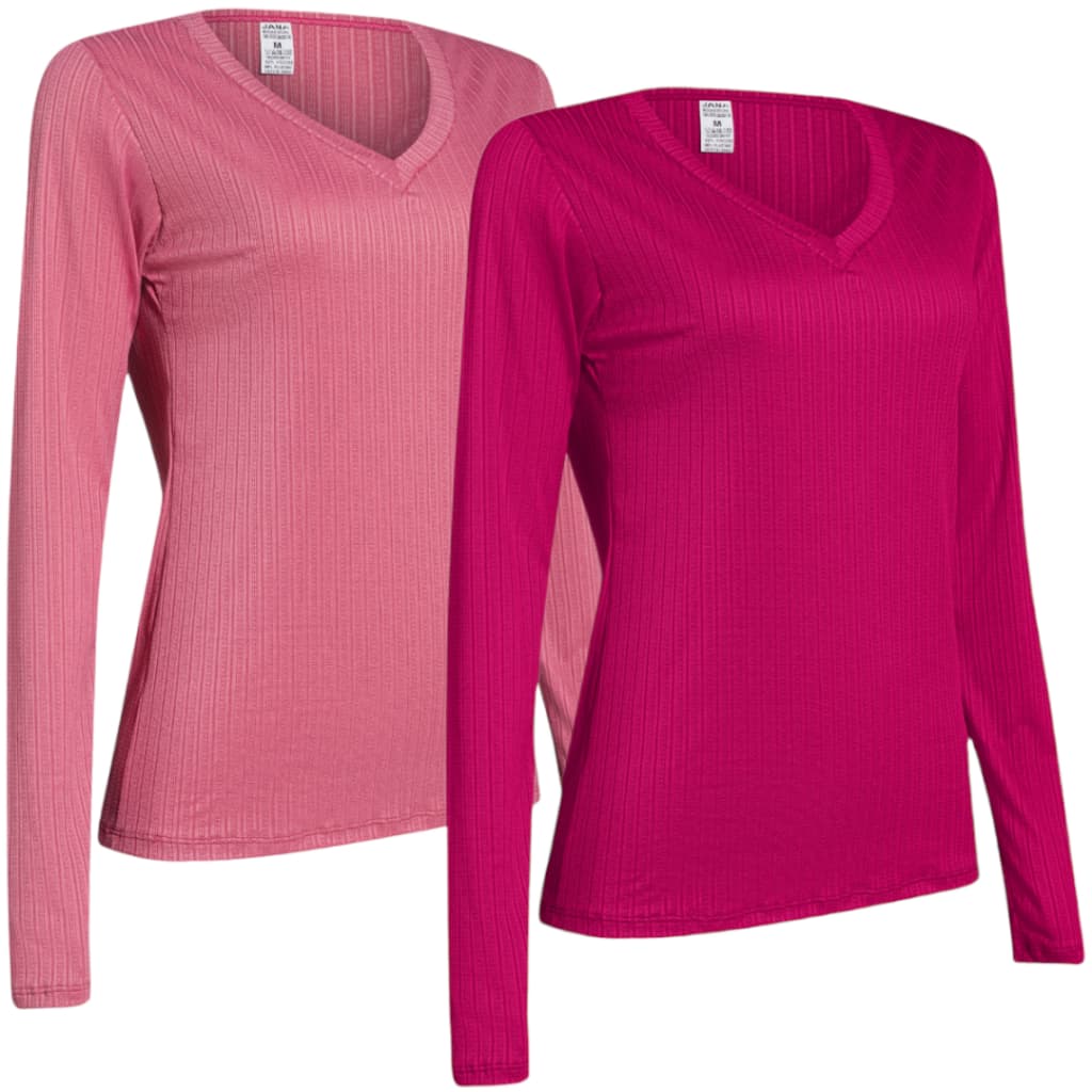 Conjunto 2 blusas caneladas manga longa gola V - Inverno