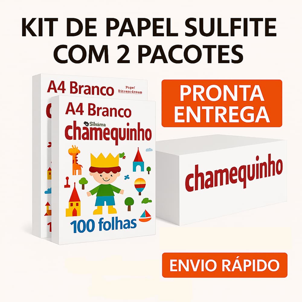 Kit 2 Papel Sulfite A4 75g Branco Chamequinho - 100 Folhas Cada - Escola - Escritório - Impressão