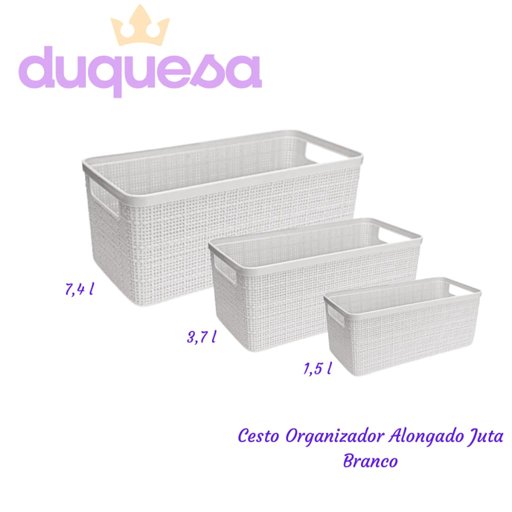 Cesto Organizador Alongado Juta Branco Acessorios Perfume Produtos de Limpeza Higiene Pessoal Fralda