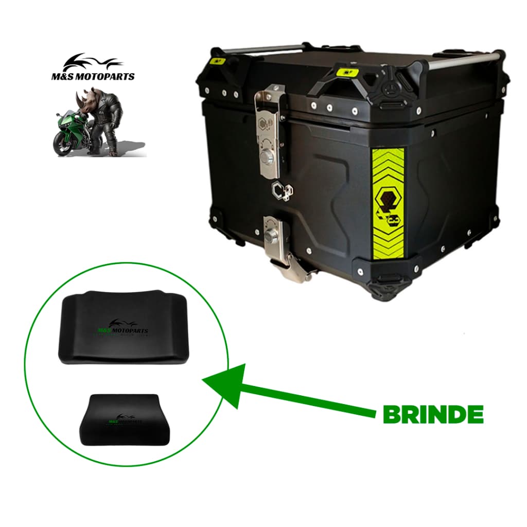 Bauleto Para Moto 45 Litros + Encosto Para Bau + Kit instalação + Bau Alumínio Preto Com Forro