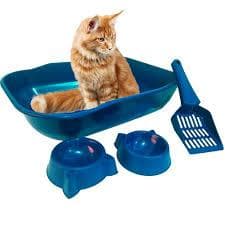 Kit Caixa De Areia Com Pá Comedouro E Bebedouro Para Gatos