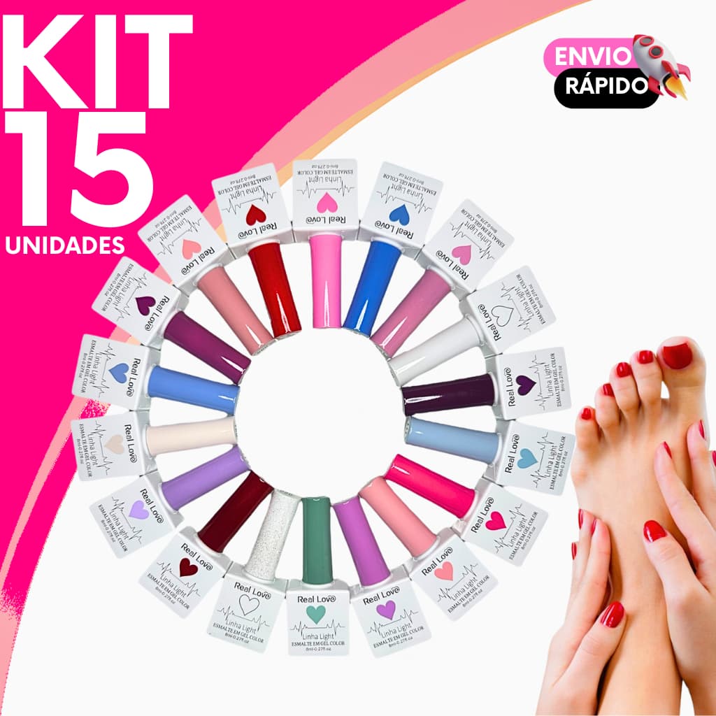 Kit Esmalte em Gel Real Love Light – Secagem Rápida e Brilho Intenso