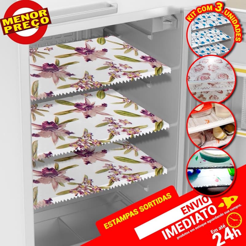 Kit Com 3 Forros Para Forrar Prateleira de Geladeira Jogo de Toalhas PE Diversas Estampas