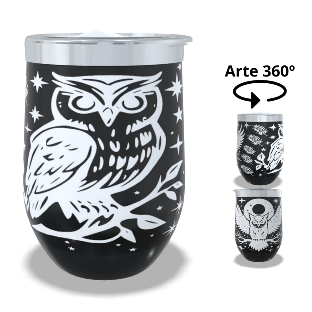 COPO TÉRMICO 1200ML COPÃO CUIA 350ML COPO 473ML COM ARTE A LASER 360 GRAUS TEMA: CORUJA