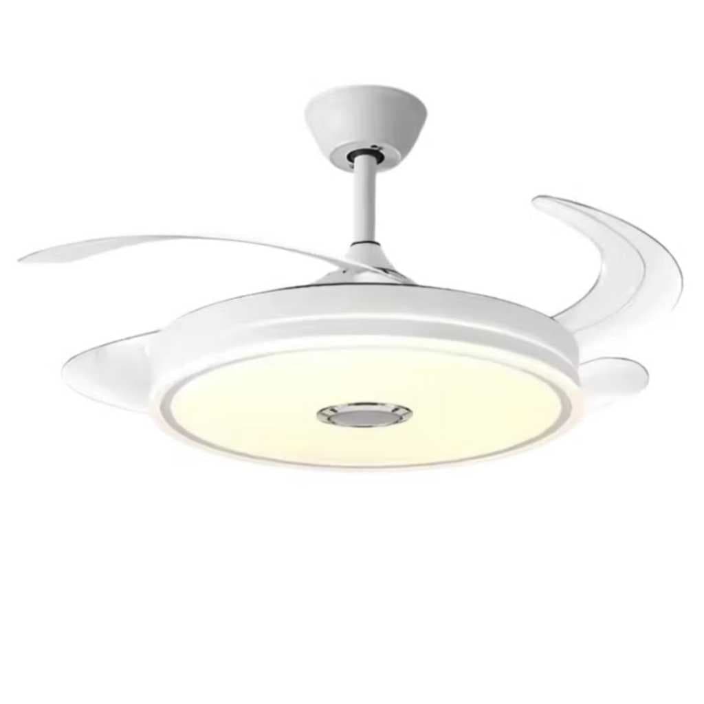 Ventilador 4 pás multicolor Retrátil Moderno Luxuoso com Caixa de Som Bluetooth e Controle