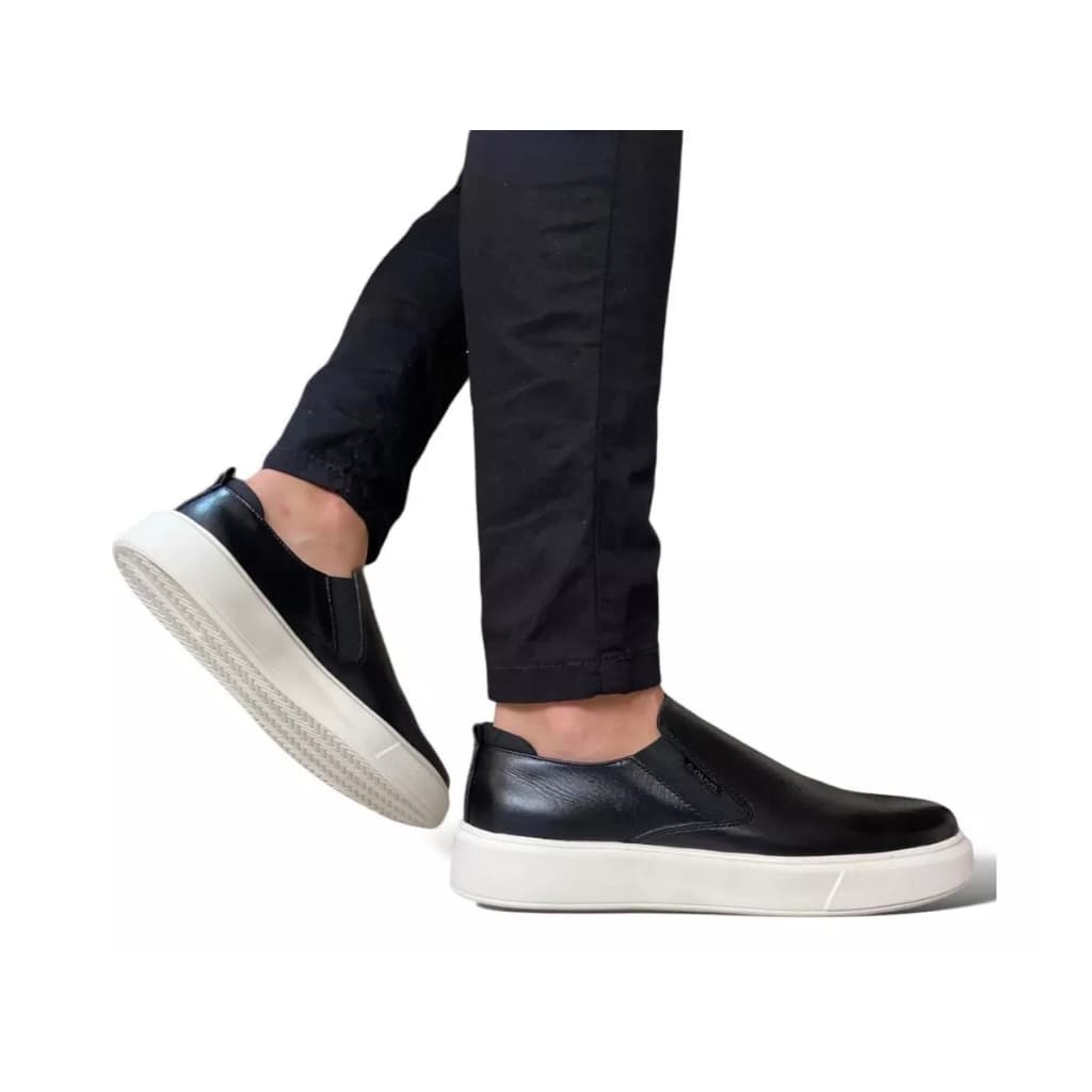 Sapatenis Masculino Slip On Couro Legítimo Casual Mocassim Loafer Sola Alta Oxford Leve Confortável