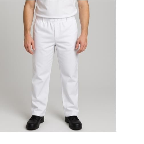 Calça de Oxford Branca com Elástico Unissex com bolso traseiro Calça de Oxford para Cozinha