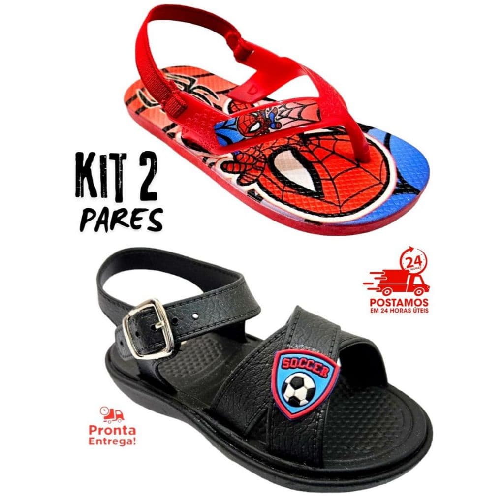 Kit 2 Pares Sandália Baby Masculino Foot + Chinelo Menino Baby Elástico Atrás