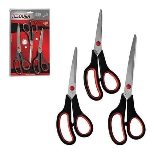Kit C/ 3 Tesouras Black Red, Tam. 7,5, 8 E 9 Pol. Art House