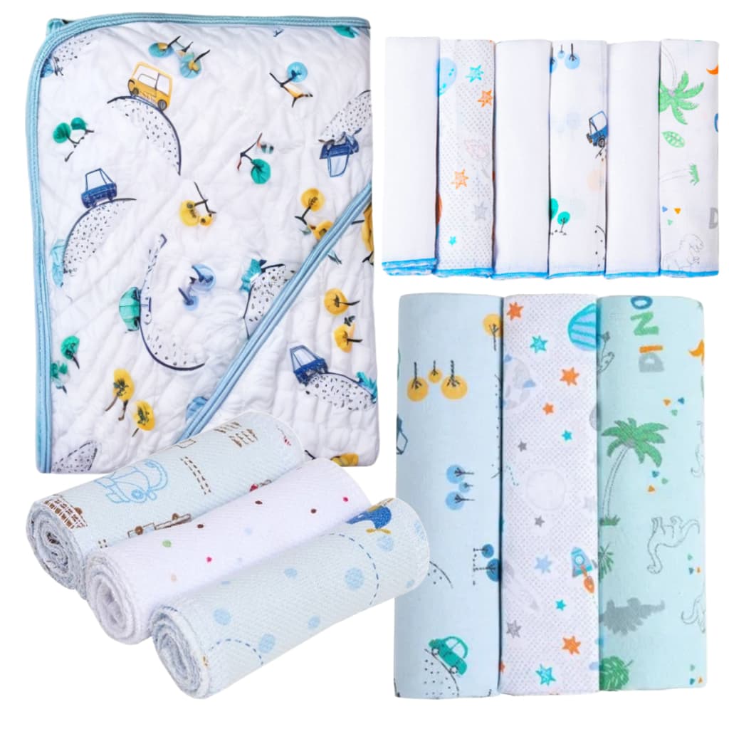 Kit enxoval de bebê 13 peças Toalha cueiro maternidade infantil Paninho de boca pano babete