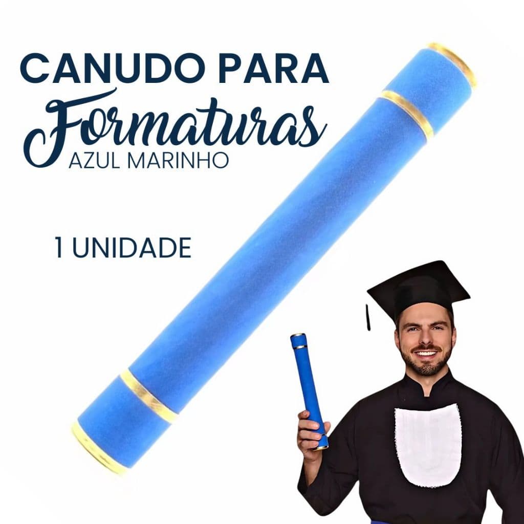 Canudo para Formatura Camurça Colorido Azul Marinho com Acabamento Dourado Formandos