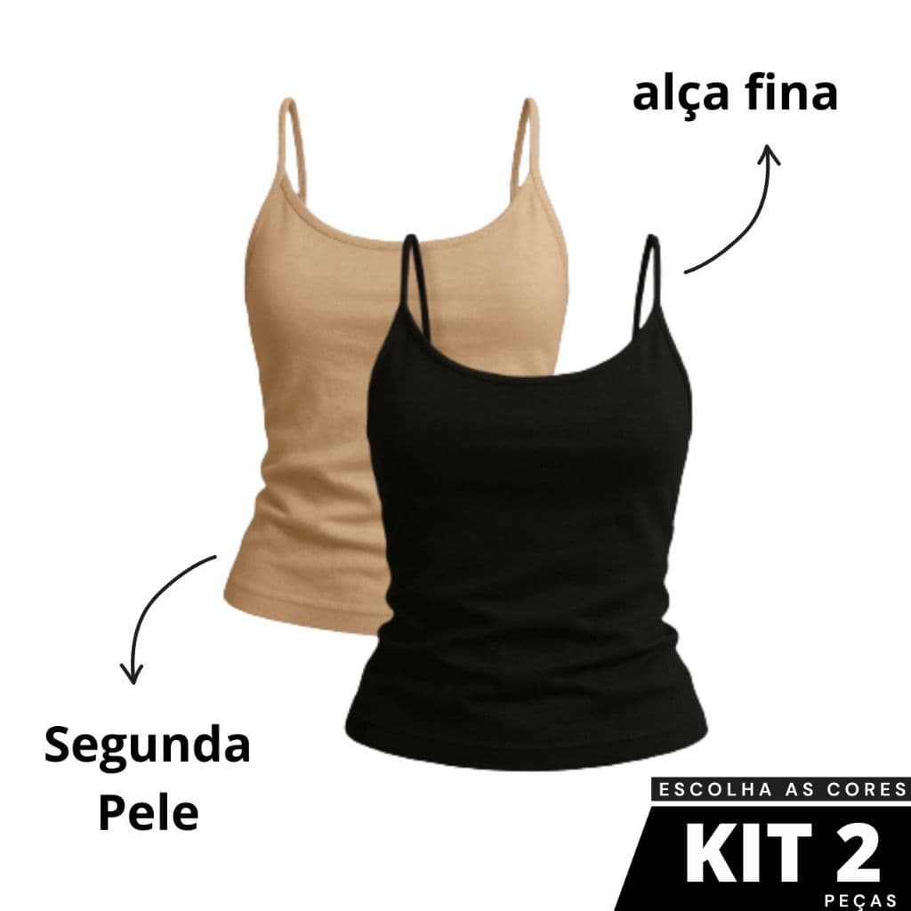 Kit 2 Blusa Segunda Pele Regata Alcinha Básica Thais Zero Transparência Dia Dia Neutra