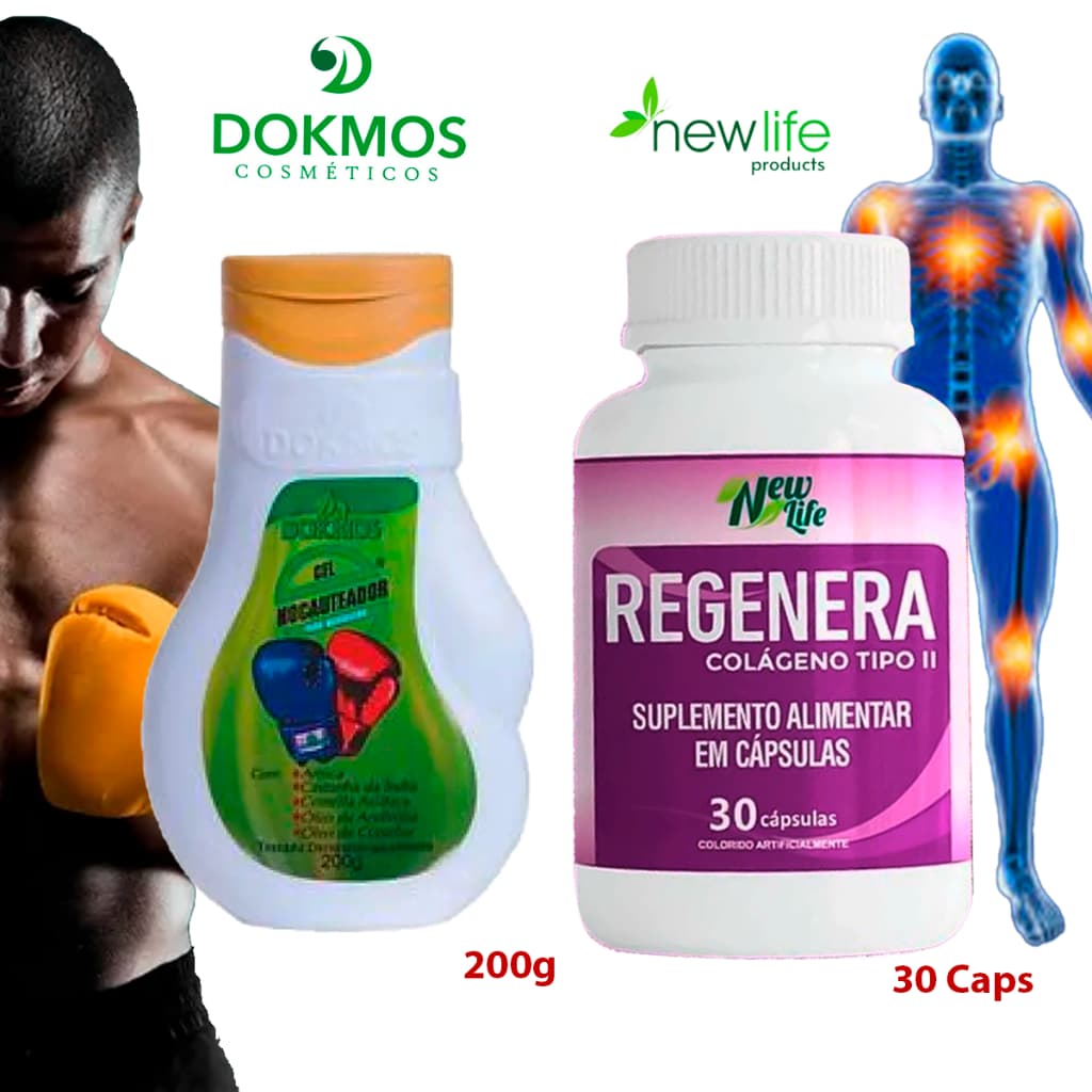 Kit Nocauteador Gel Massageador Dokmos 200g Dores Musculares + Suplemento Regenera Alivio De Dor E Artrose 30caps - Co