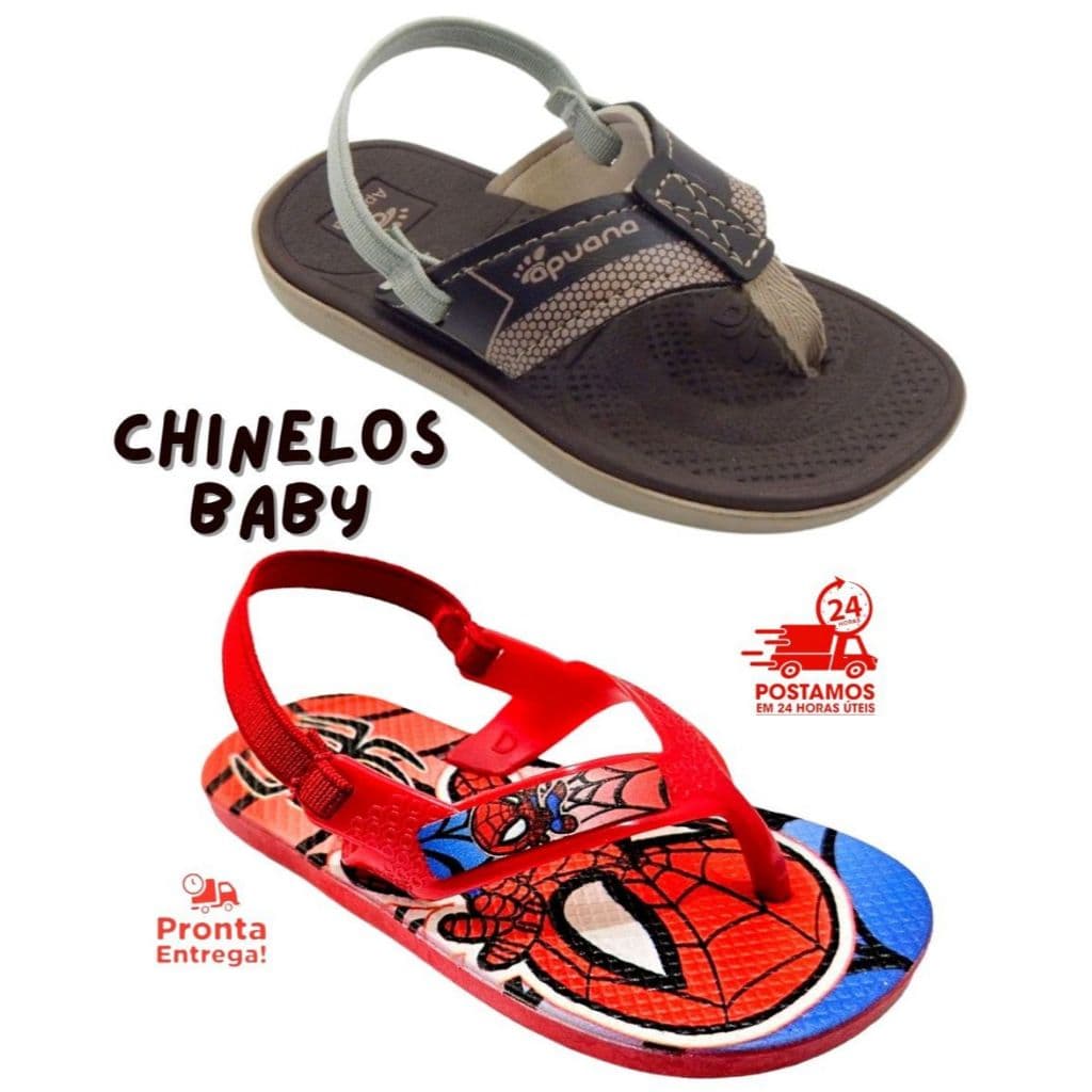 Kit 2 Pares Chinelo Baby Masculino Elástico Herois + Chinelo Baby Menino Elástico Atrás