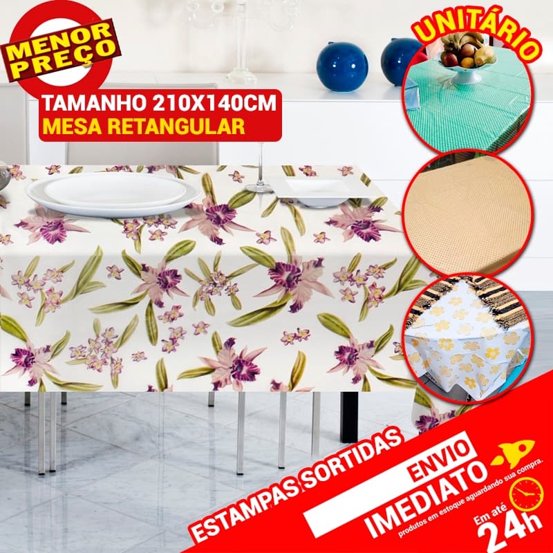 Toalha de Mesa Retangular 6 Lugares Estampas Sortidas Decoração Mesa Cozinha 210 x 140cm