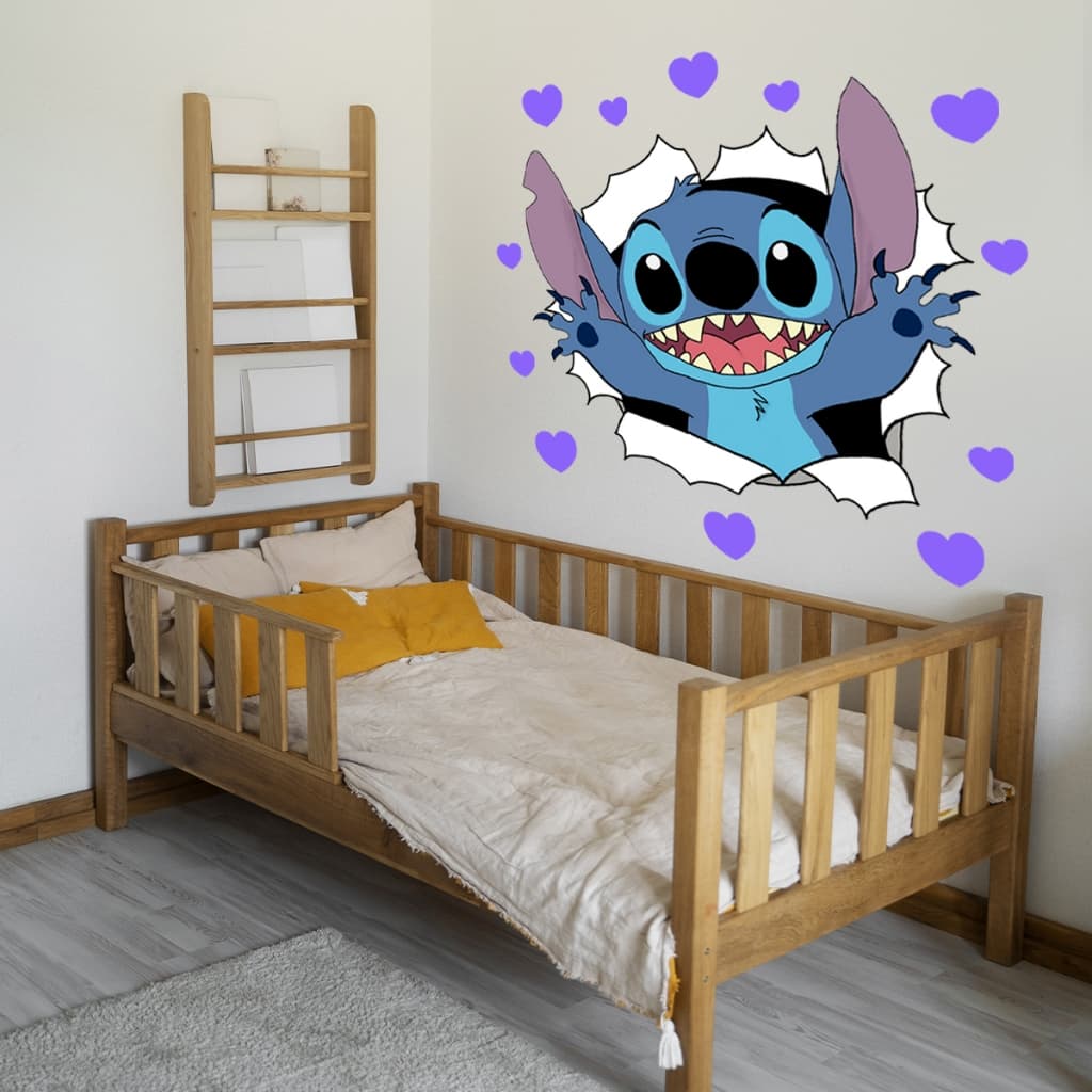 Adesivo Parede Stitch Azul Roxo Coração Disney