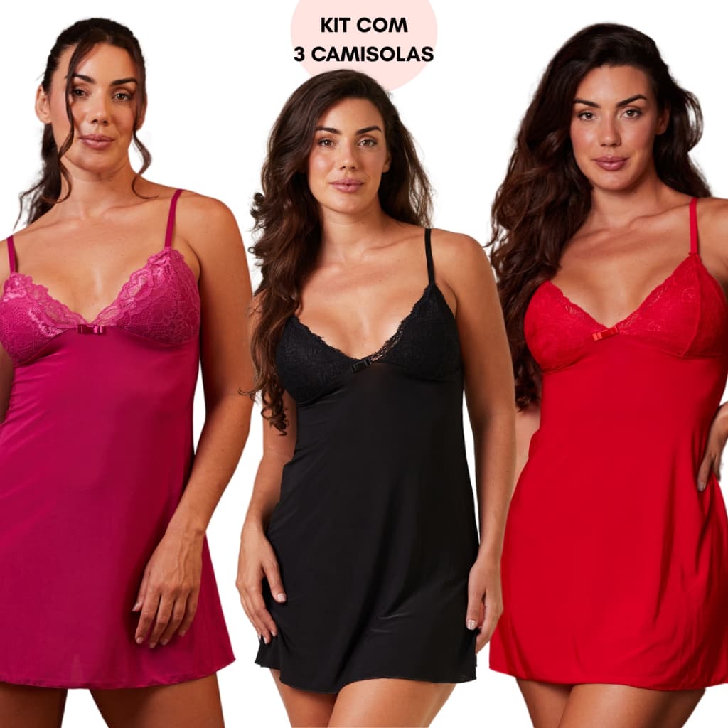 Kit 3 Camisolas Renda Delicada Sem Bojo Intima Conforto