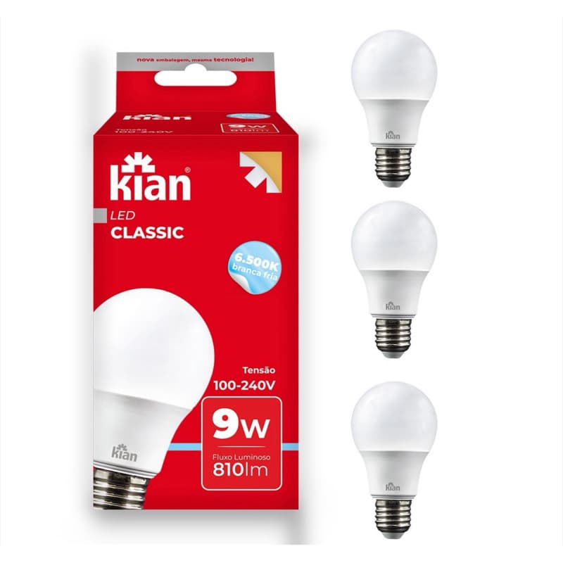 Lampada Bulbo Led 9w Branca 3000k Bivolt Kian