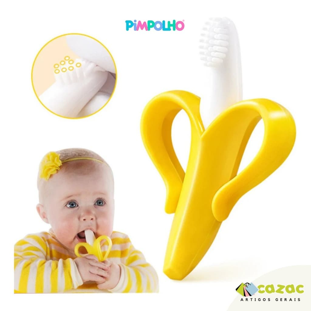 Mordedor Massageador Gengiva Banana Bebê Amarelo SIlicone Dentinhos