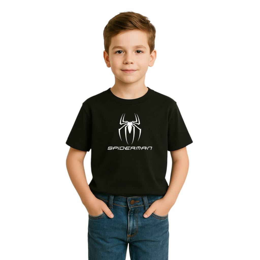 Camiseta Preta Basica Infantil Homem AranhaSuper Herois