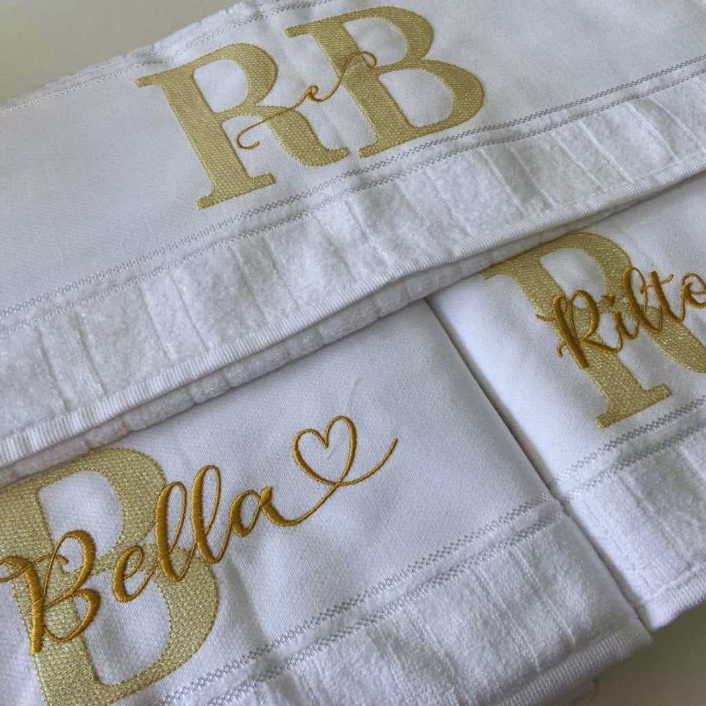 Kits De 3 Toalhas Marca Dohler 2 Banho 1 Rosto Com Bordado Personalizado Com Inicial e Nome